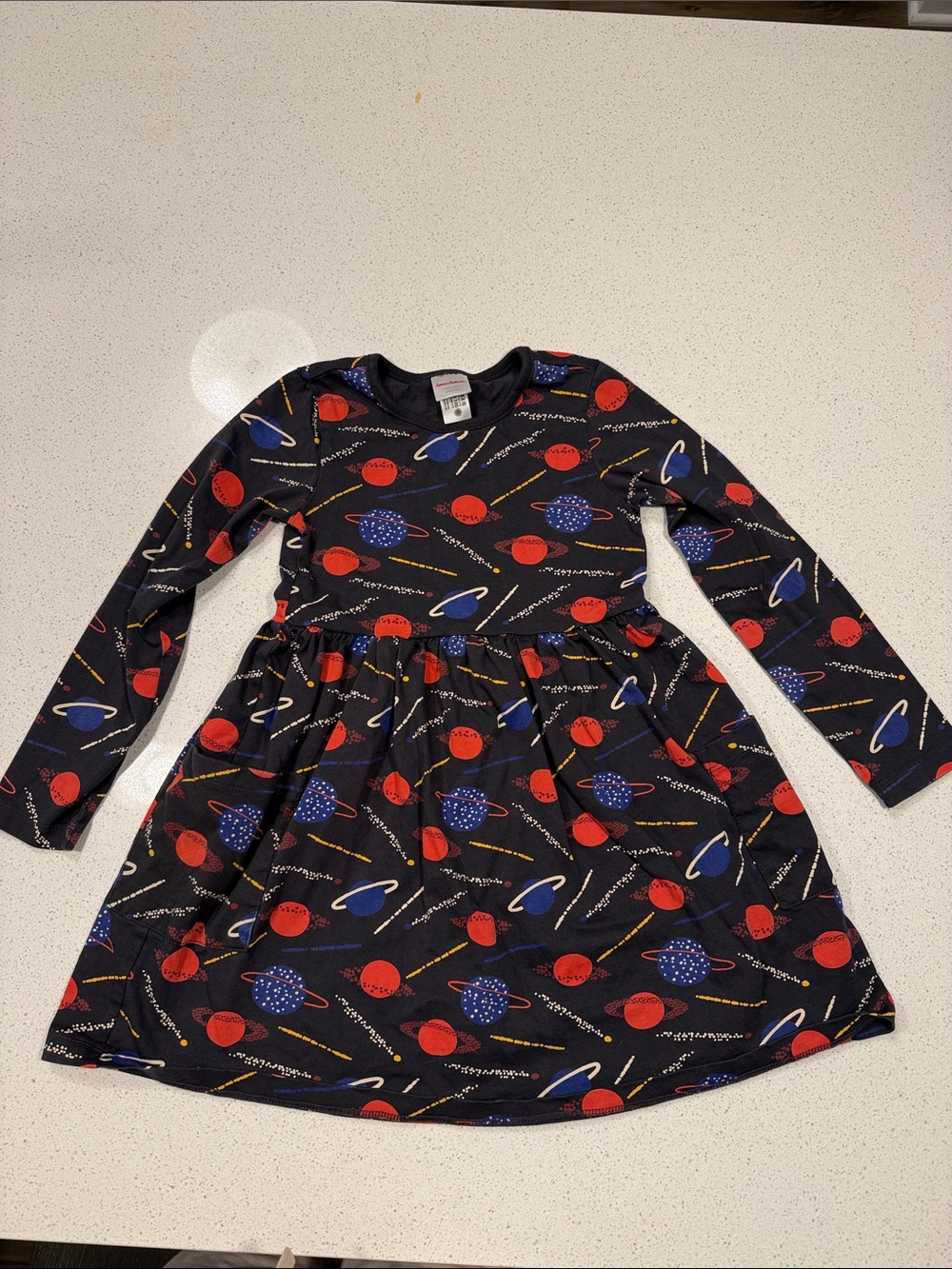Hanna Andersson Navy Planet Print Long-Sleeve Dress with Red & Blue Planets